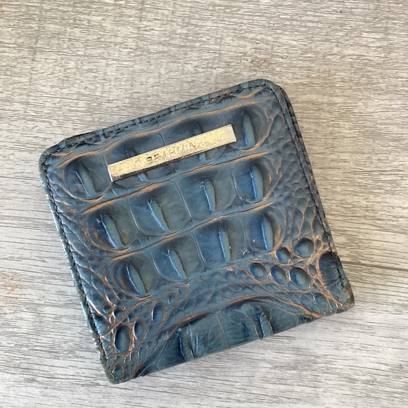 Brahmin Blue Gold Croc Embossed Leather Wallet Card Holder - Picture 2 of 6